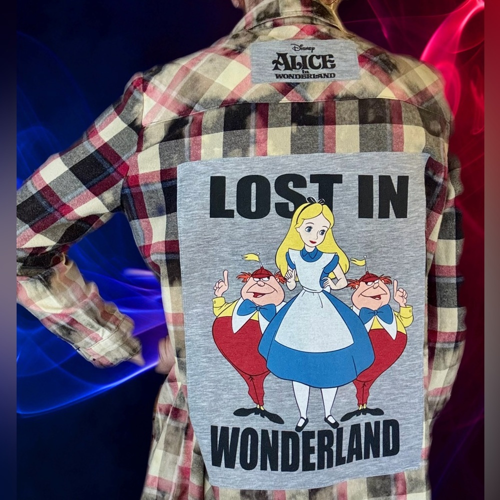 “Alice in Wonderland” Upcycled Flannel